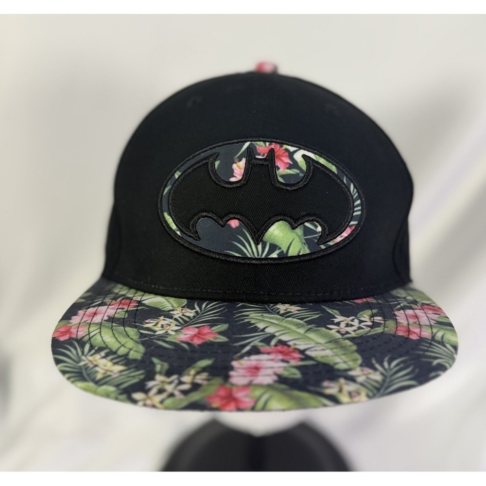 Batman DC Comics Tropical Print Hat Floral Teen Size Black Hawaii